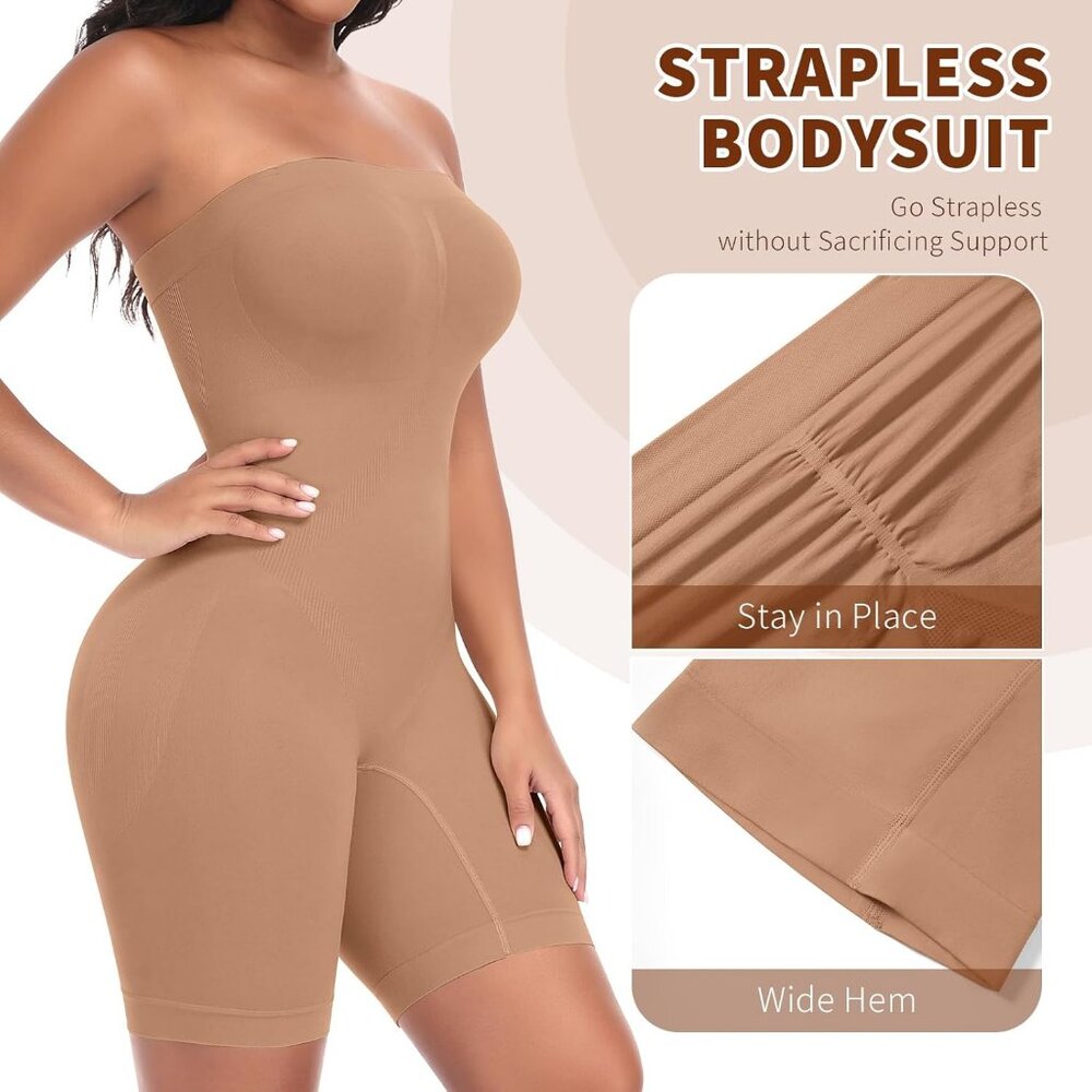 Women's Latte Removable Strapless Shapewear Bodysuit Control Body Shaper Straps - Picture 4 of 6